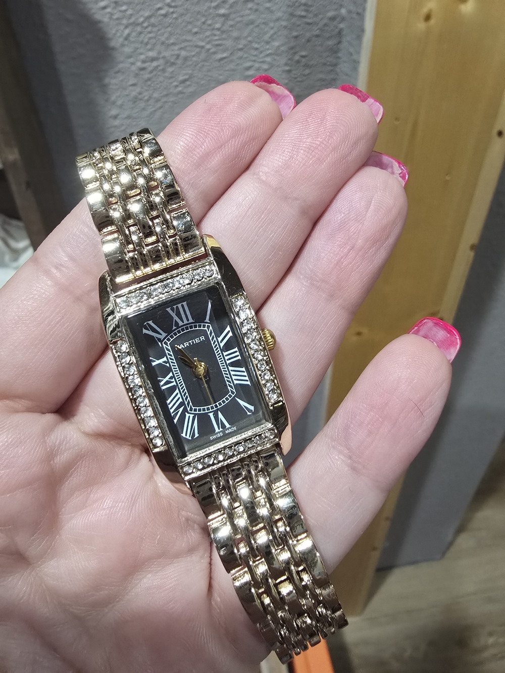 Gold-Tone Women's Rectangle Bracelet Watch with Black Dial